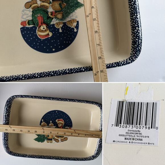 Vtg Christmas Casserole Baking Dish Holiday Bear Family ABC Distributing 9x14 - Picture 12 of 12